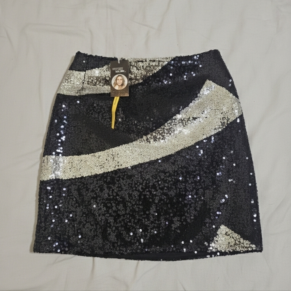 Black and Silver Sequin Mini Skirt